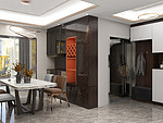 104平米轻奢风格四室餐厅装修效果图，酒柜创意设计图