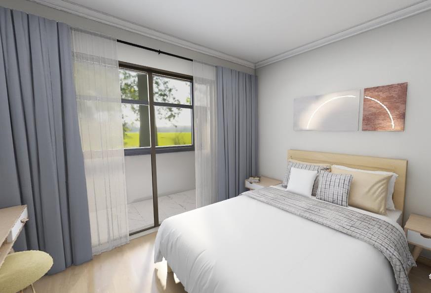 56平米北欧风格三室卧室装修效果图，背景墙创意设计图