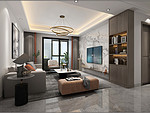 93平米新中式风格三室客厅装修效果图，酒柜创意设计图
