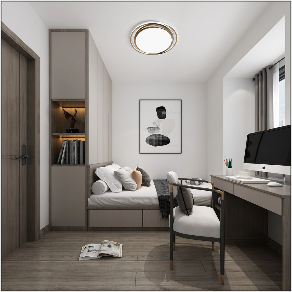 93平米新中式风格三室卧室装修效果图，衣柜创意设计图