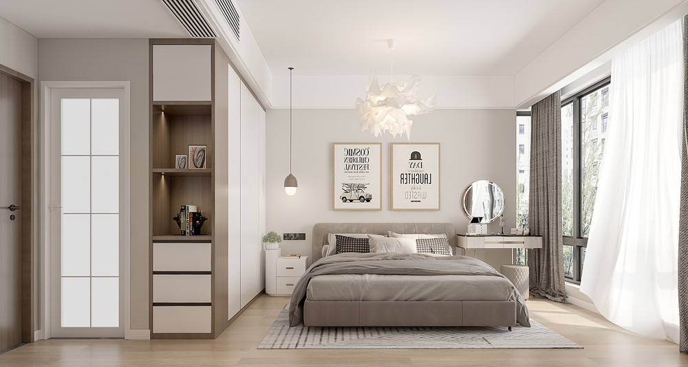 159平米现代简约风四室卧室装修效果图，照片墙创意设计图