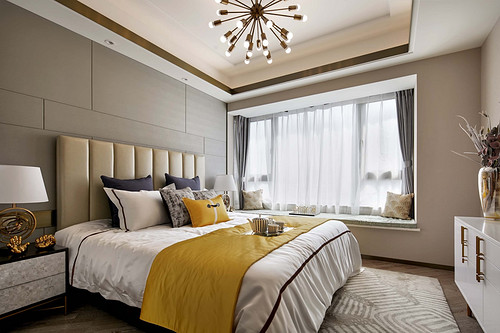 180平米轻奢风格三室卧室装修效果图，照片墙创意设计图