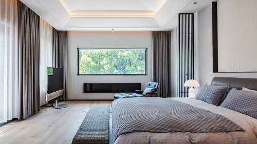 300平米新中式风格三室卧室装修效果图，门窗创意设计图