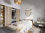 80平米现代简约风别墅卧室装修效果图，背景墙创意设计图