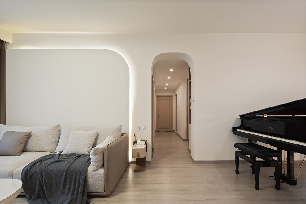 146平米现代简约风三室客厅装修效果图，软装创意设计图