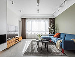 97平米现代简约风三室客厅装修效果图，墙面创意设计图