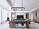 50平米新中式风格三室客厅装修效果图，吊顶创意设计图
