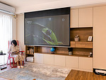 110平米现代简约风三室客厅装修效果图，置物柜创意设计图