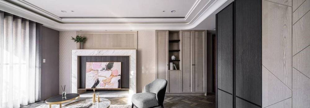260平米美式风格四室客厅装修效果图，电视墙创意设计图
