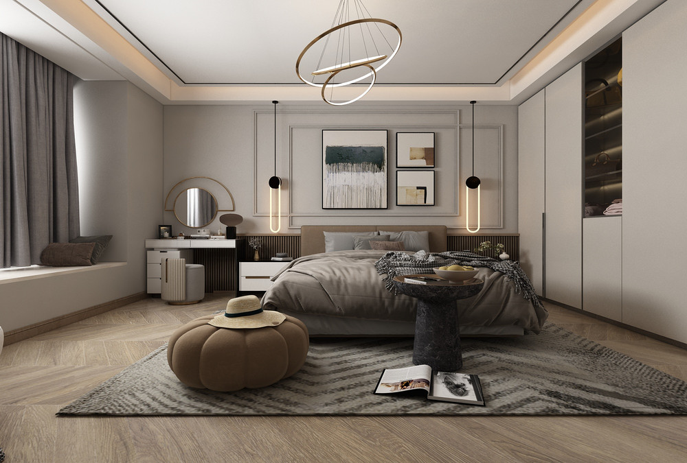 180平米轻奢风格四室客厅装修效果图，软装创意设计图