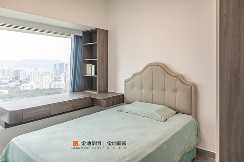 91平米现代简约风三室次卧装修效果图，置物柜创意设计图