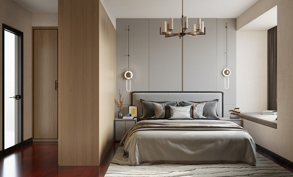 50平米新中式风格三室卧室装修效果图，衣柜创意设计图