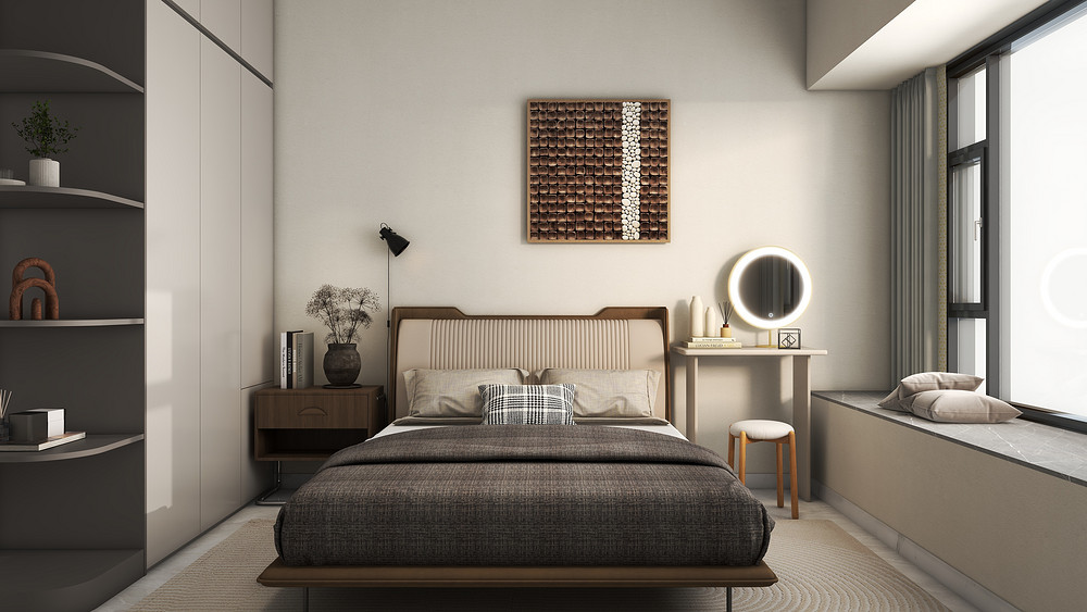 80平米现代简约风三室卧室装修效果图，软装创意设计图