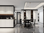 100平米新中式风格三室餐厅装修效果图，餐桌创意设计图