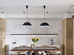 96平米现代简约风三室餐厅装修效果图，灯饰创意设计图