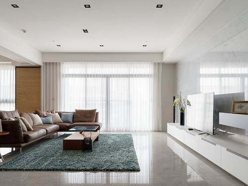 105平米现代简约风三室客厅装修效果图,地板创意设计图