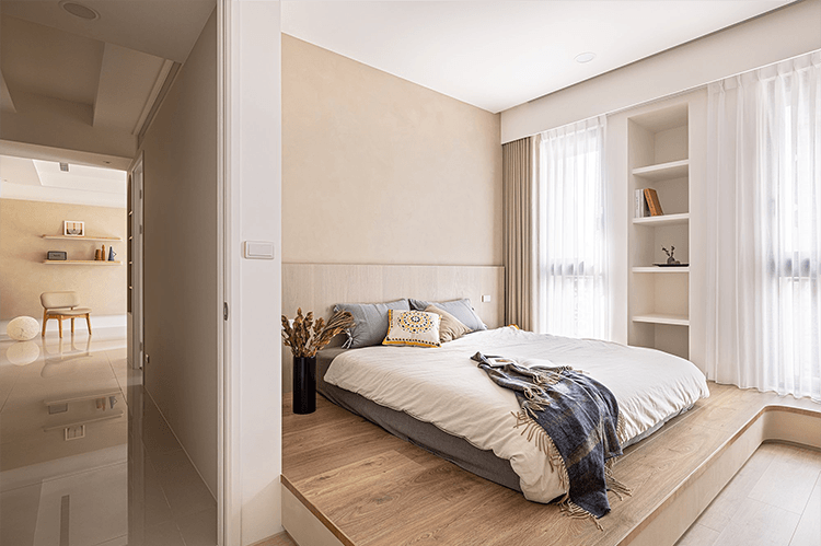 85平米现代简约风三室卧室装修效果图，创意设计图