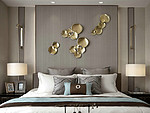 87平米新中式风格别墅卧室装修效果图，背景墙创意设计图