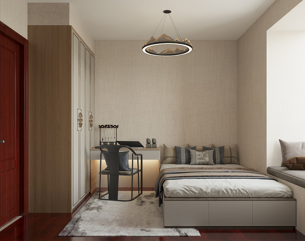 50平米现代简约风三室次卧装修效果图，收纳柜创意设计图