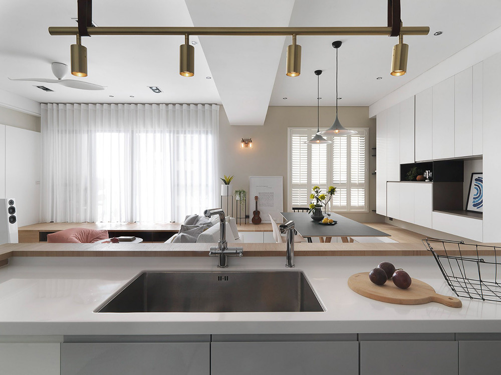 158平米现代简约风三室厨房装修效果图，橱柜创意设计图