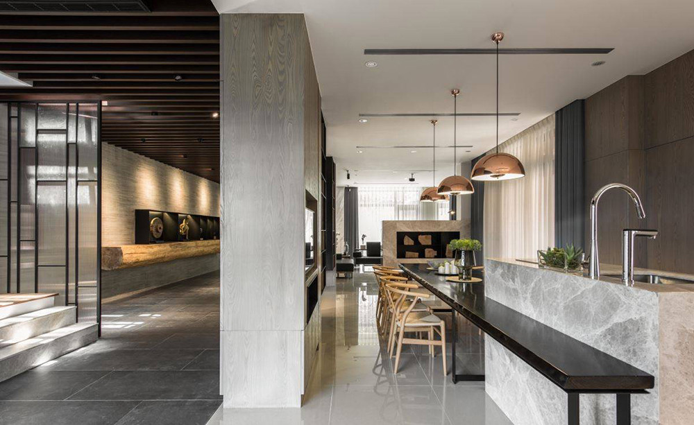 311平米新中式风格四室餐厅装修效果图，吧台创意设计图