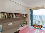 69平米现代简约风三室儿童房装修效果图，书柜创意设计图