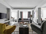 85平米轻奢风格三室客厅装修效果图，窗帘创意设计图