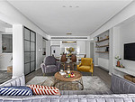 118平米轻奢风格三室客厅装修效果图，地板创意设计图