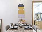 87平米新中式风格三室餐厅装修效果图，餐桌创意设计图