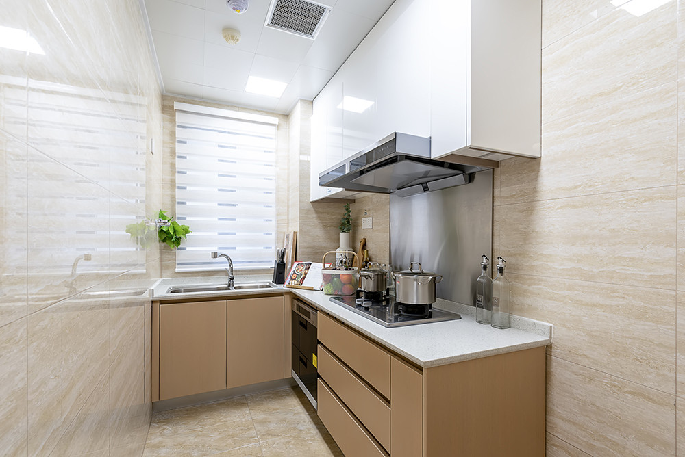 90平米新中式风格三室厨房装修效果图，橱柜创意设计图