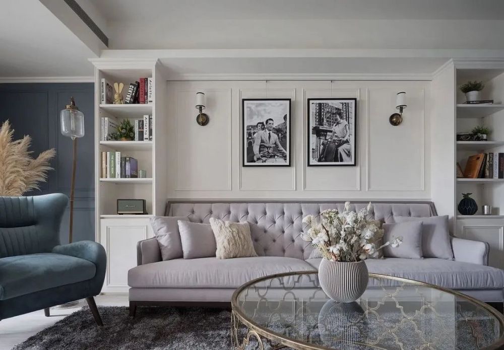 105平米美式风格三室客厅装修效果图，沙发创意设计图