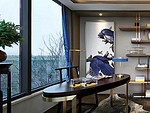 500平米新中式风格别墅书房装修效果图，书柜创意设计图