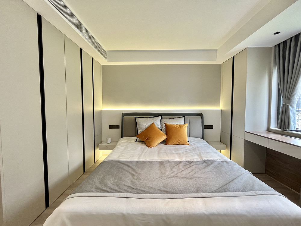74平米现代简约风三室卧室装修效果图，软装创意设计图