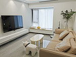 105平米现代简约风二室客厅装修效果图，地板创意设计图