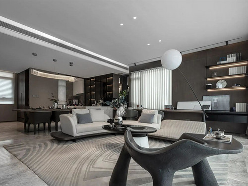 136平米轻奢风格三室客餐厅装修效果图,沙发创意设计图