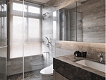 130平米现代简约风三室卫生间装修效果图，盥洗区创意设计图