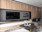 104平米现代简约风三室客厅装修效果图，电视墙创意设计图