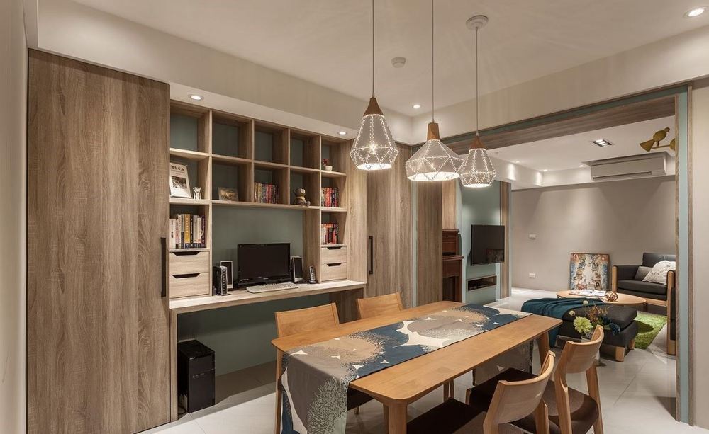97平米北欧风格三室餐厅装修效果图，餐桌创意设计图