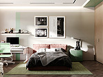 107平米现代简约风三室卧室装修效果图，背景墙创意设计图