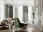123平米现代简约风三室客厅装修效果图，背景墙创意设计图