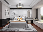 370平米新中式风格三室卧室装修效果图，软装创意设计图