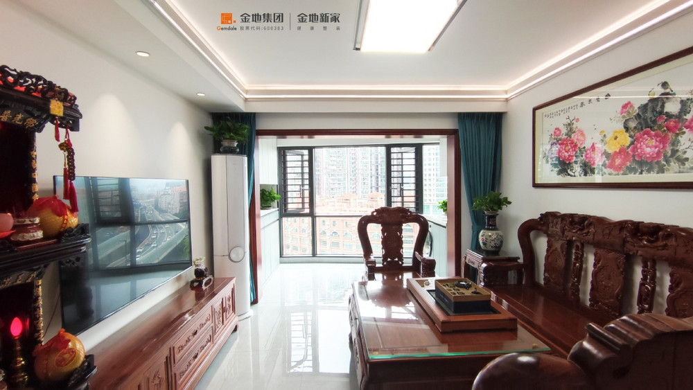 100平米新中式风格三室客厅装修效果图，沙发创意设计图