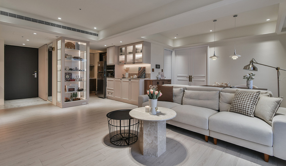 90平米美式风格三室客厅装修效果图，沙发创意设计图