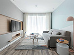 85平米北欧风格三室客厅装修效果图，窗帘创意设计图