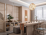 135平米日式风格三室茶室装修效果图，灯饰创意设计图