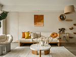 74平米现代简约风二室客厅装修效果图，沙发创意设计图
