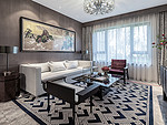 90平米新中式风格五室客厅装修效果图，背景墙创意设计图