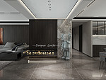 150平米现代简约风三室客厅装修效果图，背景墙创意设计图
