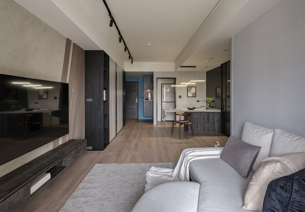 60平米现代简约风二室客厅装修效果图，收纳柜创意设计图