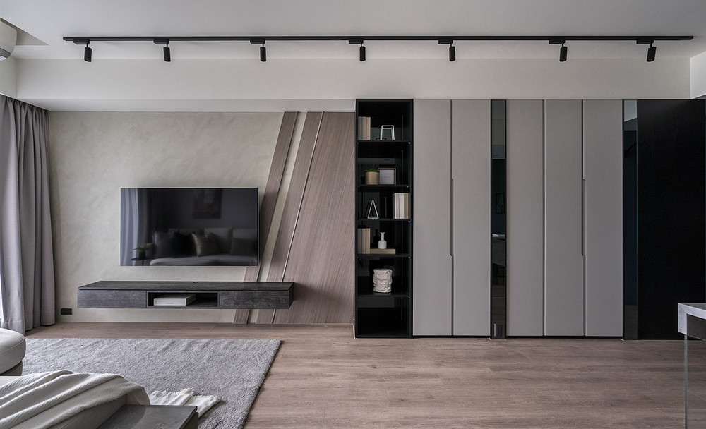 60平米现代简约风二室客厅装修效果图，收纳柜创意设计图